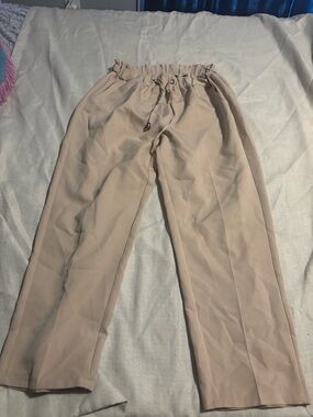 Women  Drawstring Waist Tan Pants